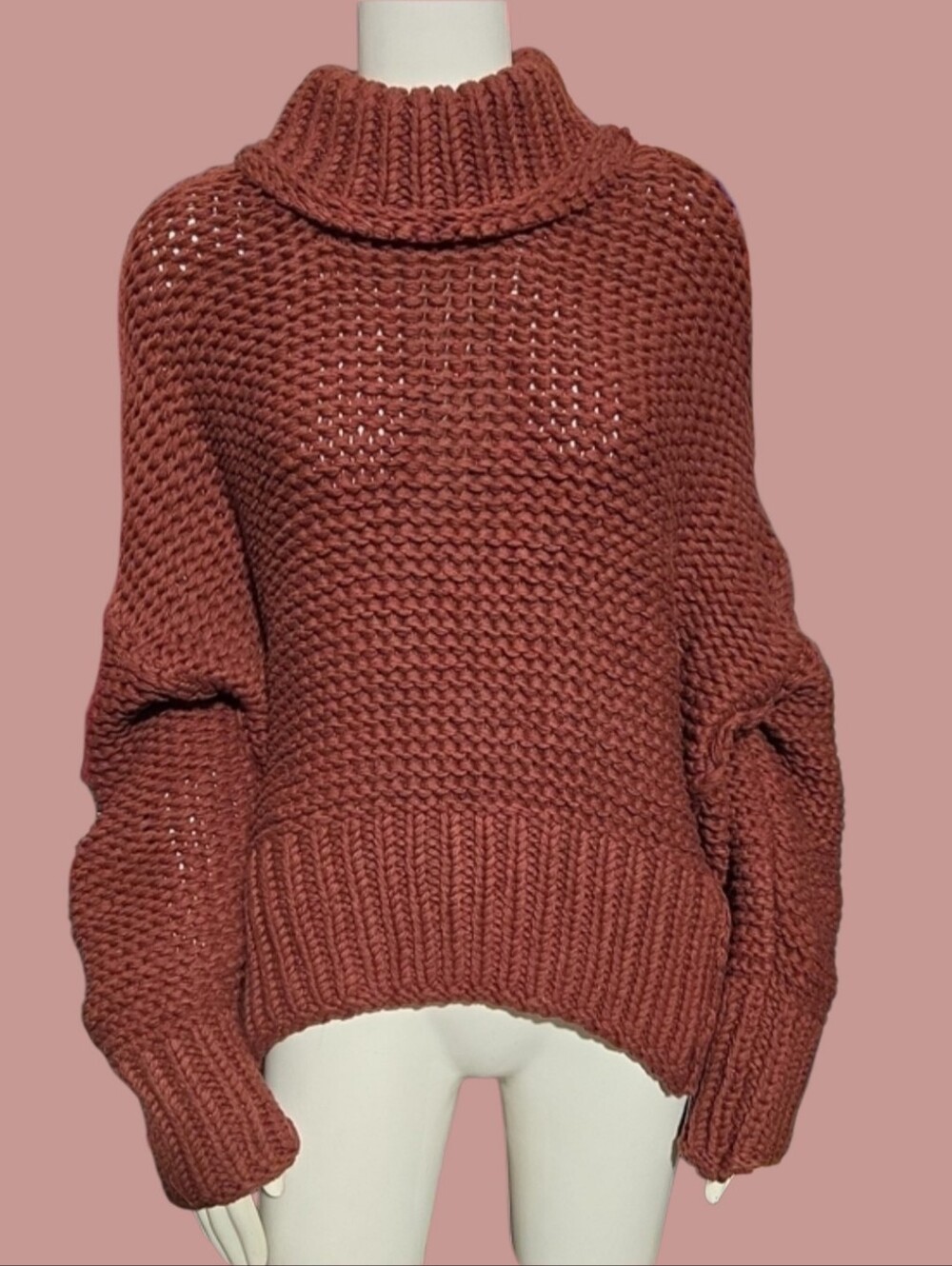 Free People Chunky Knit Turtleneck Sweater - Rust